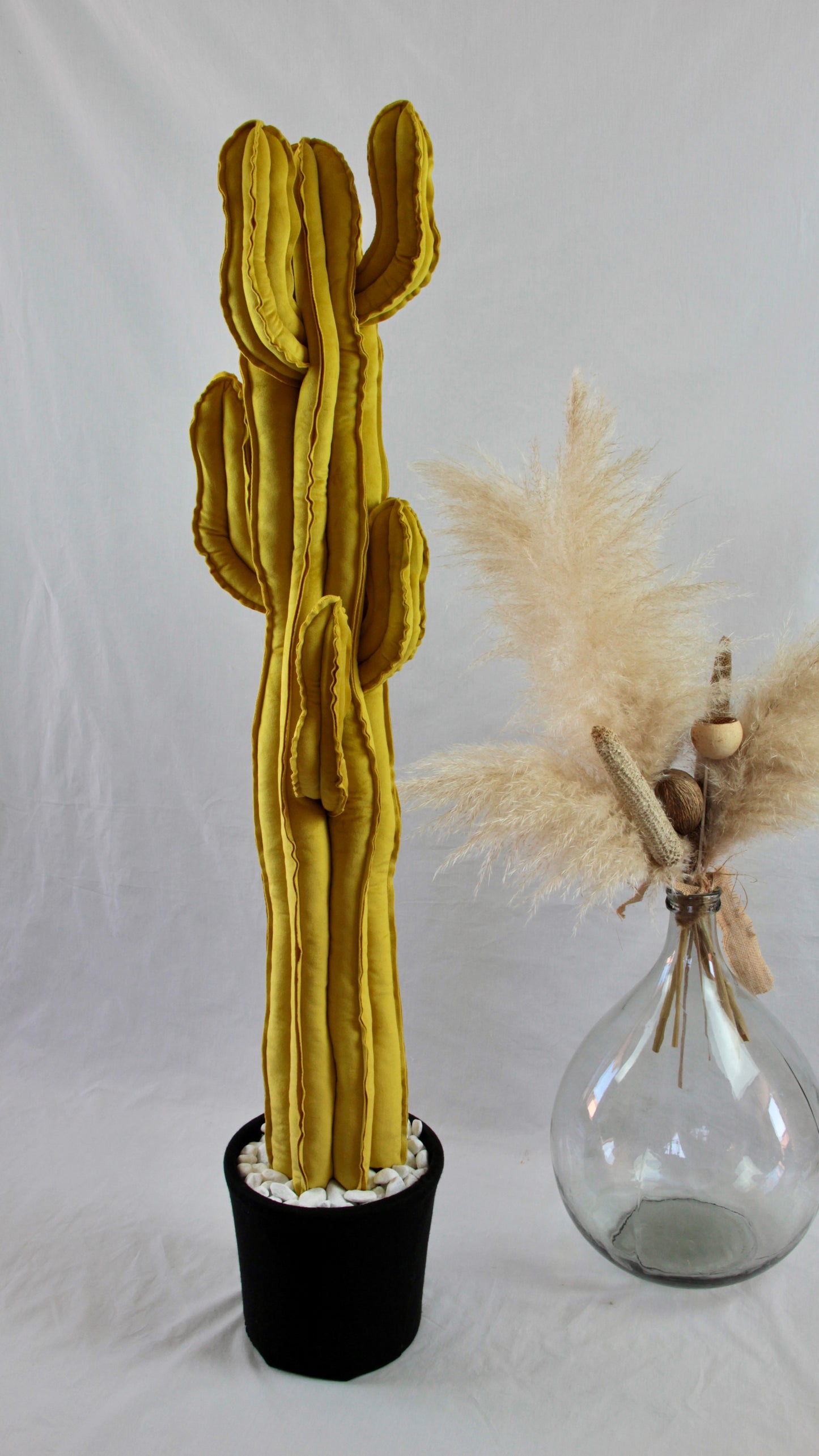 Big cactus in bright green velvet height 118 cm