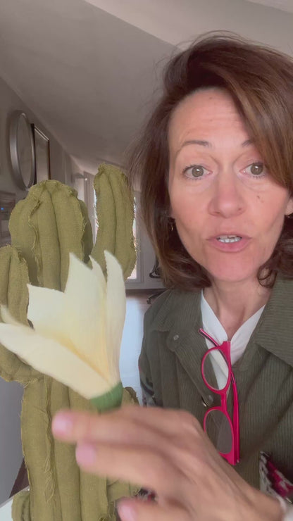 Big cactus in bright green velvet height 118 cm