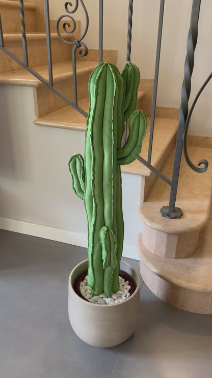 Big cactus in bright green velvet height 118 cm