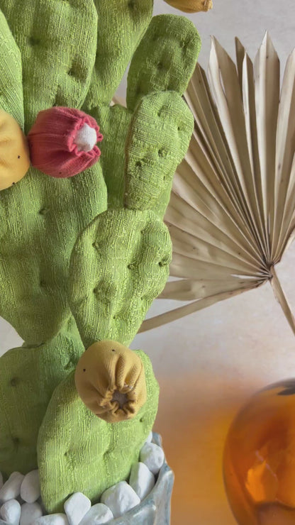 Opuntia in cotone verde chiaro vaso azzurro